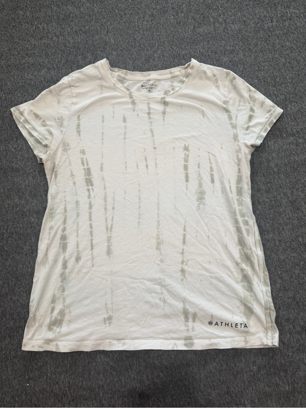 Athleta White Tee with Light Sage Tie-Dye Accents